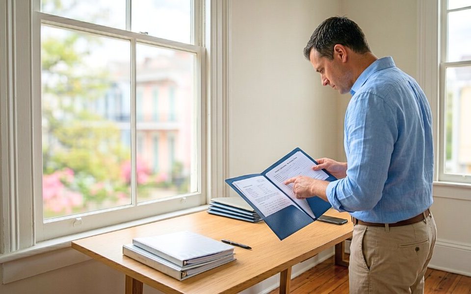 Property owner reviewing tenant applications during the spring rental season.