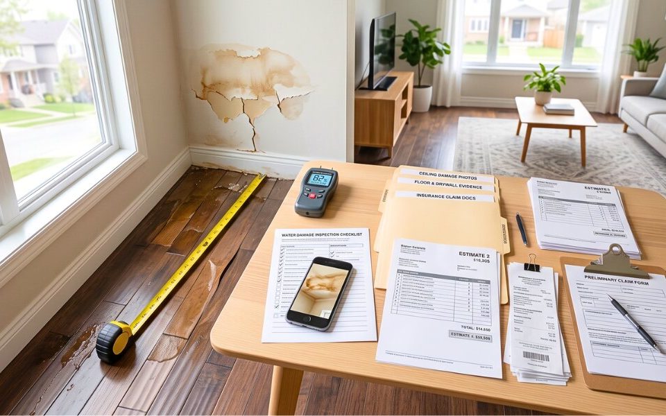 Organized damage documentation prepared for a property insurance claim.