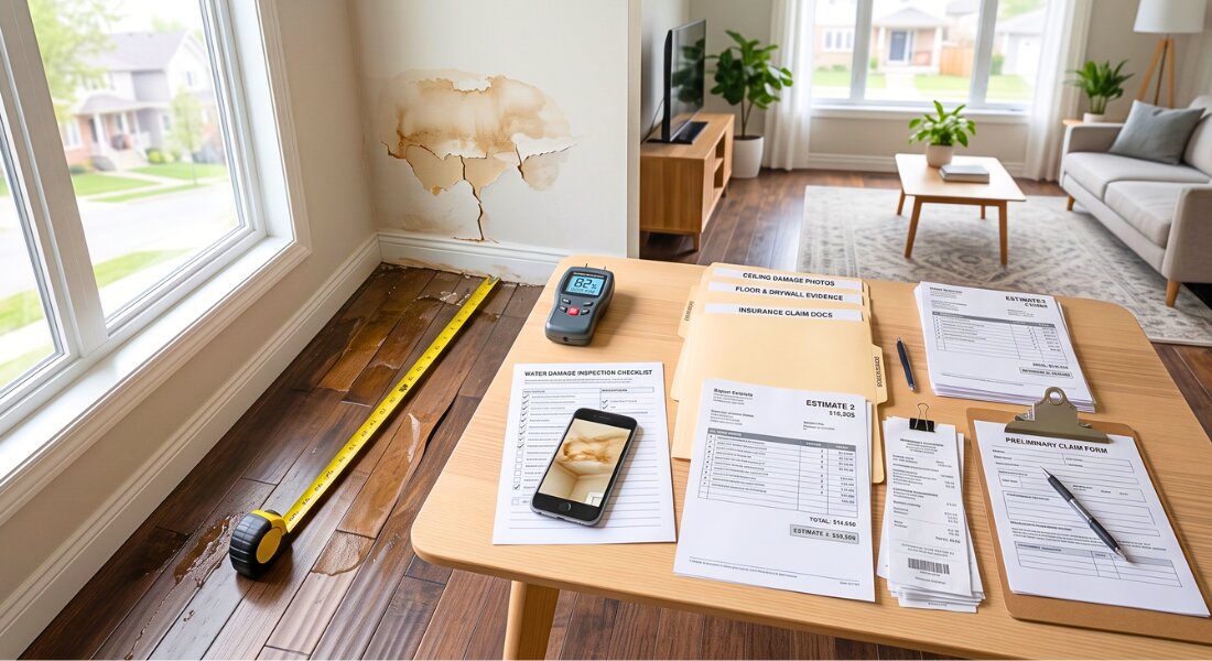 Organized damage documentation prepared for a property insurance claim.