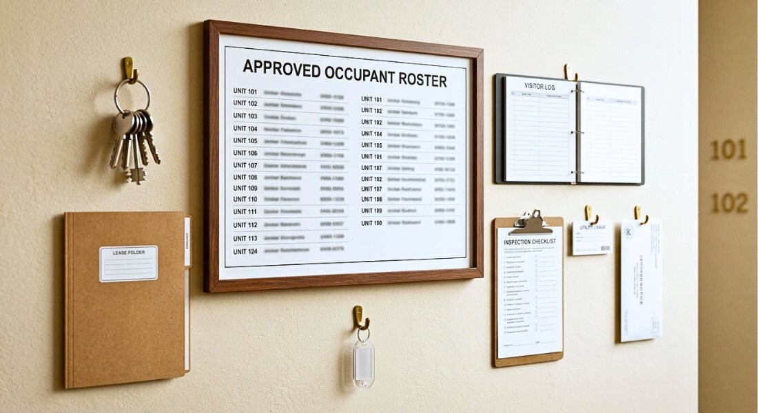 Occupant roster shows lease compliance procedure