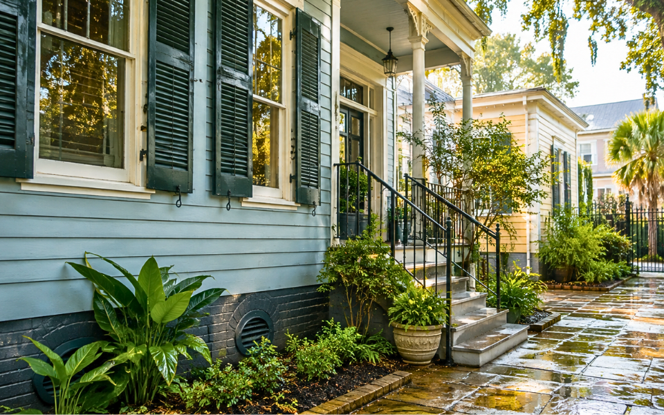New Orleans rental home with effective rainwater drainage.